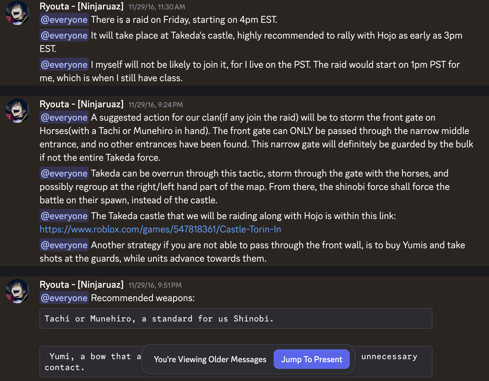 Raid instructions against the Takeda clan
