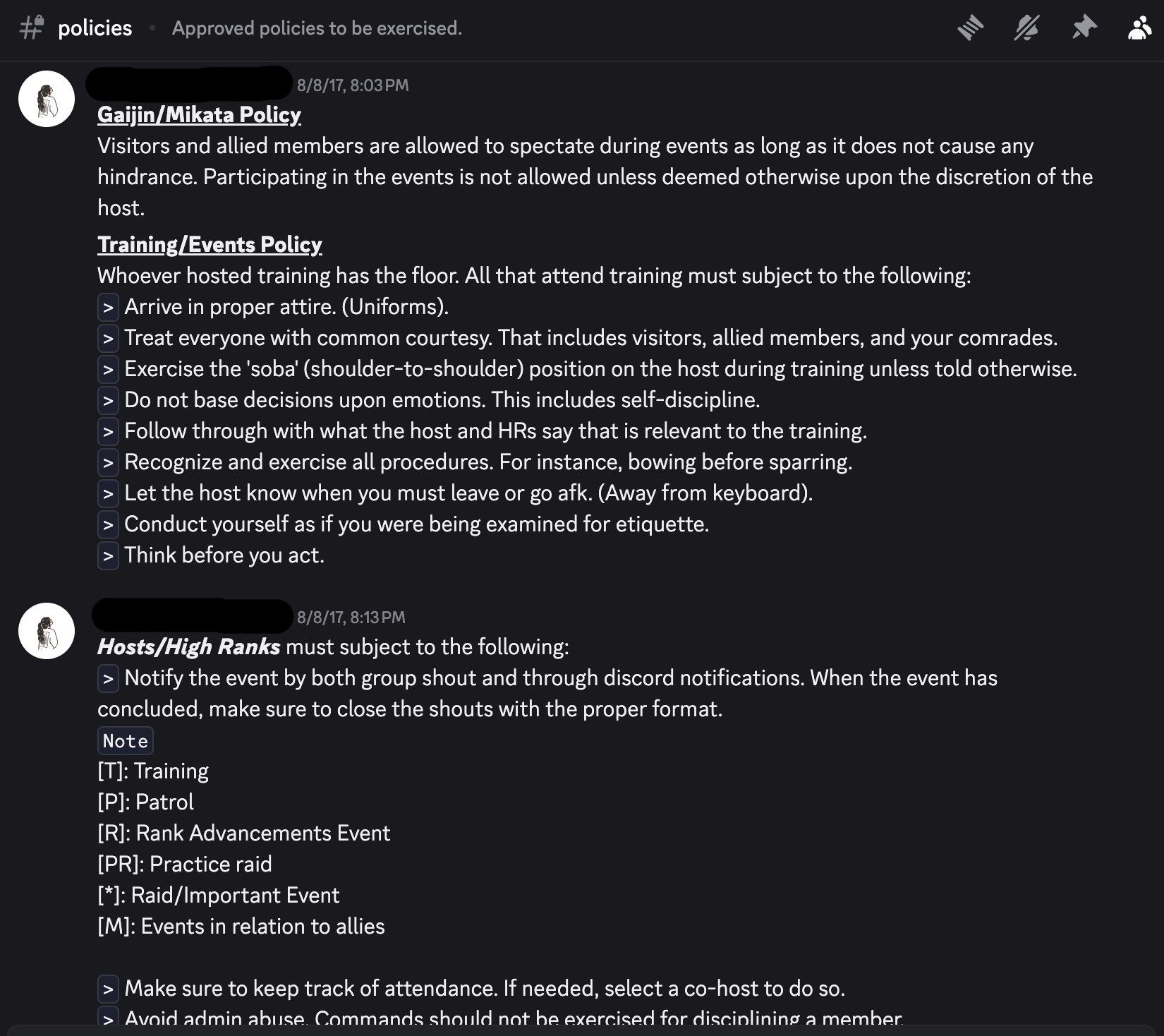 Formalized policy structure and clean up of the clan as a whole